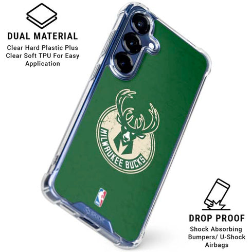 NBA Milwaukee Bucks Green Distressed Galaxy S25 Plus Clear Case