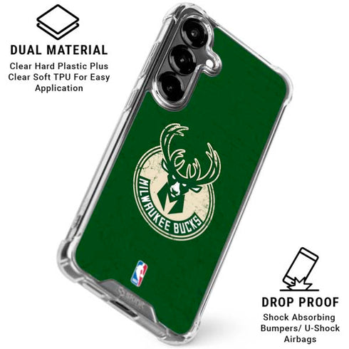 NBA Milwaukee Bucks Green Distressed Galaxy S26 Plus Clear Case