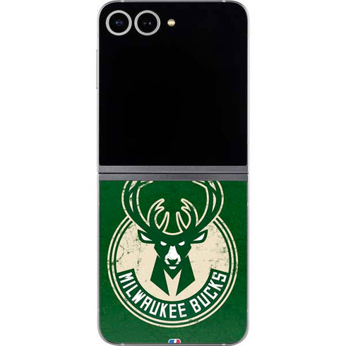 NBA Milwaukee Bucks Green Distressed Galaxy Z Flip6 Skin