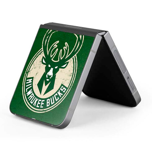 NBA Milwaukee Bucks Green Distressed Galaxy Z Flip6 Skin