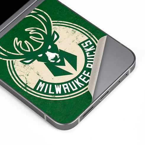 NBA Milwaukee Bucks Green Distressed Galaxy Z Flip6 Skin