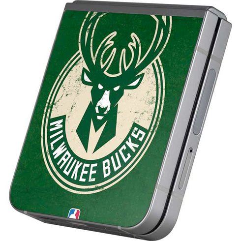 NBA Milwaukee Bucks Green Distressed Galaxy Z Flip6 Skin