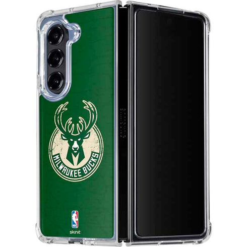 NBA Milwaukee Bucks Green Distressed Galaxy Z Fold5 5G Clear Case
