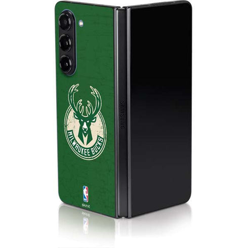 NBA Milwaukee Bucks Green Distressed Galaxy Z Fold5 5G Skin