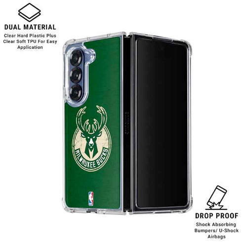 NBA Milwaukee Bucks Green Distressed Galaxy Z Fold6 Clear Case
