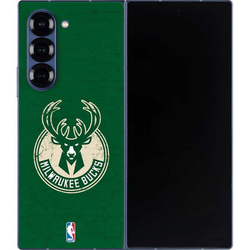 NBA Milwaukee Bucks Green Distressed Galaxy Z Fold6 Skin