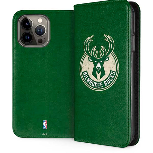 NBA Milwaukee Bucks Green Distressed iPhone 13 Pro Max Folio Case