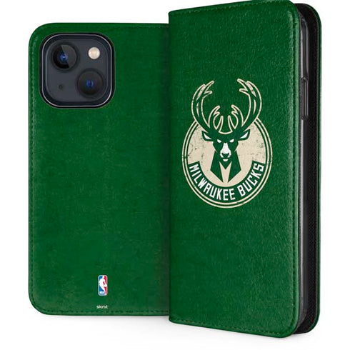 NBA Milwaukee Bucks Green Distressed iPhone 14 Folio Case