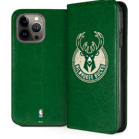 NBA Milwaukee Bucks Green Distressed iPhone 14 Pro Max Folio Case