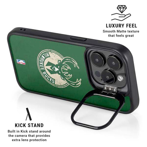 NBA Milwaukee Bucks Green Distressed iPhone 15 Pro Kickstand Case