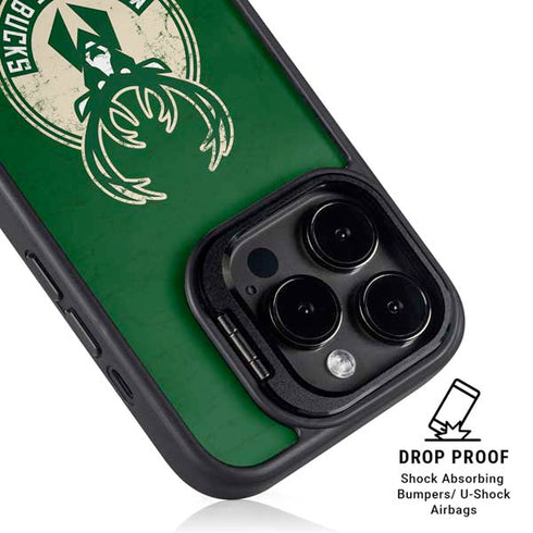 NBA Milwaukee Bucks Green Distressed iPhone 15 Pro Kickstand Case