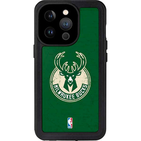 NBA Milwaukee Bucks Green Distressed iPhone 15 Pro Waterproof Case