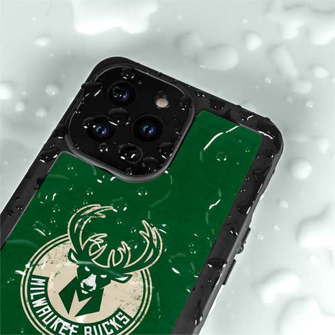 NBA Milwaukee Bucks Green Distressed iPhone 15 Pro Waterproof Case