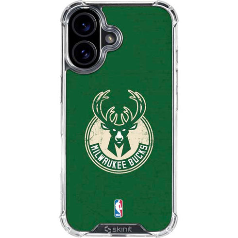 NBA Milwaukee Bucks Green Distressed iPhone 16 Clear Case