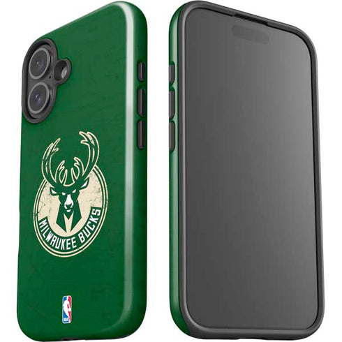 NBA Milwaukee Bucks Green Distressed iPhone 16 Impact Case