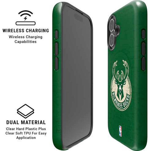 NBA Milwaukee Bucks Green Distressed iPhone 16 Magsafe Impact Case
