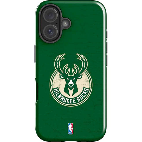 NBA Milwaukee Bucks Green Distressed iPhone 16 Plus Impact Case