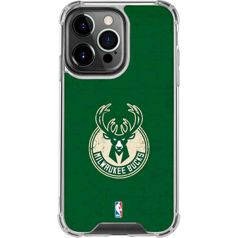 NBA Milwaukee Bucks Green Distressed iPhone 16 Pro Clear Case