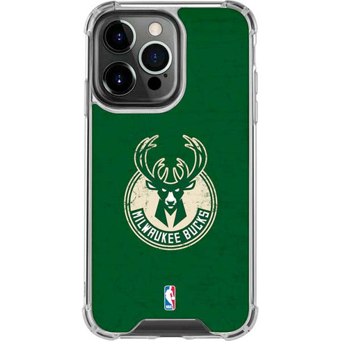 NBA Milwaukee Bucks Green Distressed iPhone 16 Pro Max Clear Case