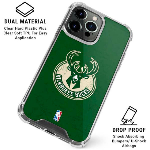 NBA Milwaukee Bucks Green Distressed iPhone 16 Pro Max Clear Case