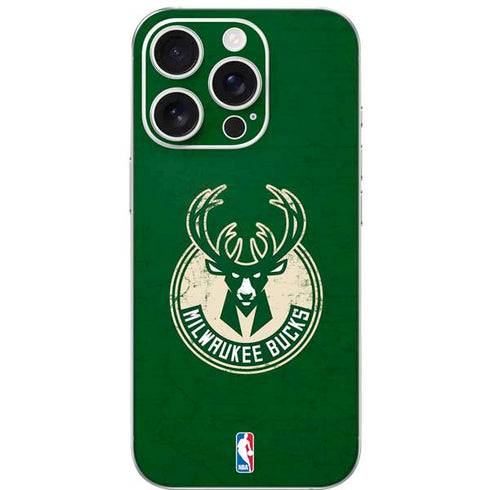 NBA Milwaukee Bucks Green Distressed iPhone 16 Pro Skin