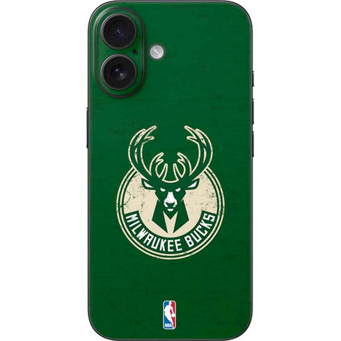 NBA Milwaukee Bucks Green Distressed iPhone 16 Skin
