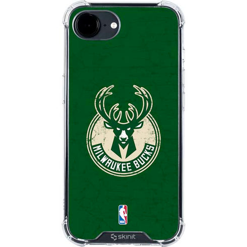 NBA Milwaukee Bucks Green Distressed iPhone 16e Clear Case