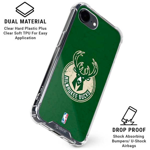 NBA Milwaukee Bucks Green Distressed iPhone 16e Clear Case