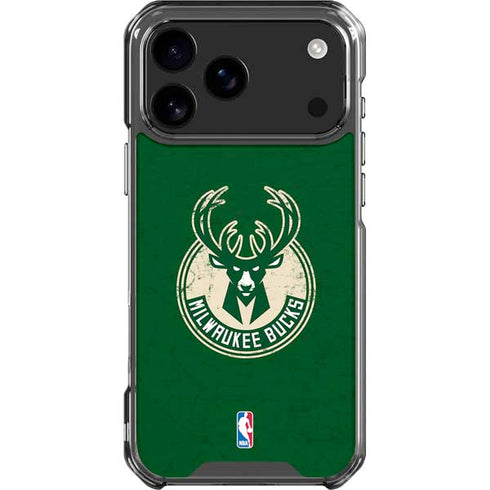NBA Milwaukee Bucks Green Distressed iPhone 18 Pro Max Clear Case