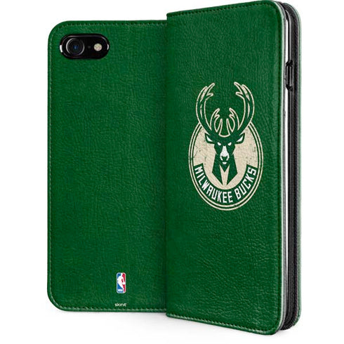 NBA Milwaukee Bucks Green Distressed iPhone SE (2nd & 3rd Gen) Folio Case