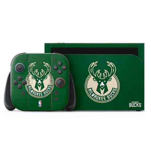 NBA Milwaukee Bucks Green Distressed Nintendo Switch 2 (2025) with Joy-Con Skin