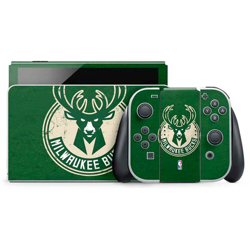 NBA Milwaukee Bucks Green Distressed Nintendo Skins