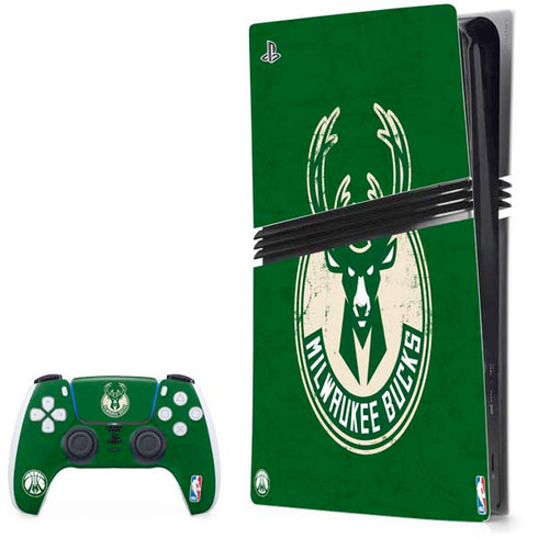 NBA Milwaukee Bucks Green Distressed PS5 Pro Bundle Skin