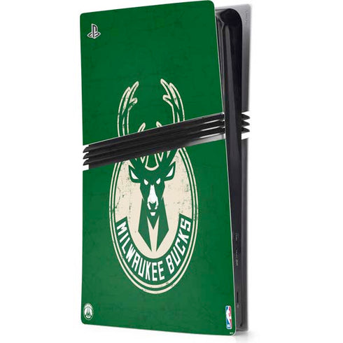 NBA Milwaukee Bucks Green Distressed PS5 Pro Console Skin