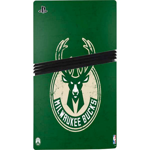 NBA Milwaukee Bucks Green Distressed PS5 Pro Console Skin