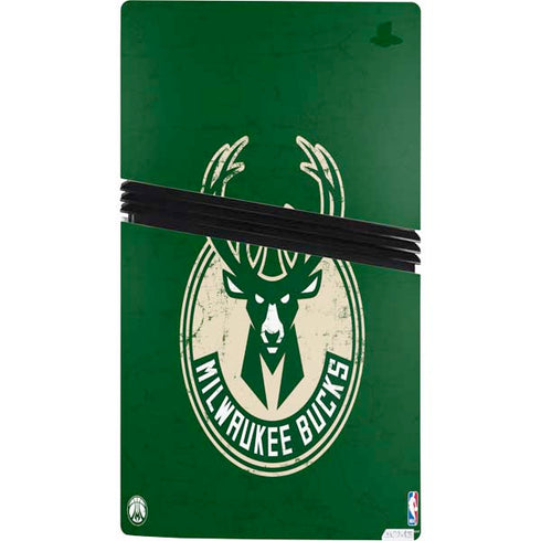 NBA Milwaukee Bucks Green Distressed PS5 Pro Console Skin