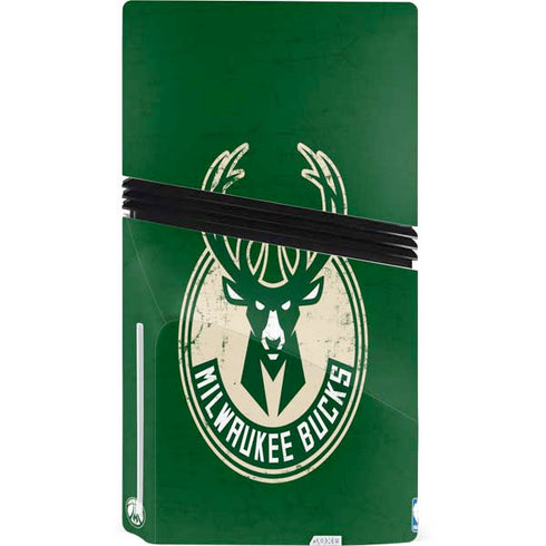 NBA Milwaukee Bucks Green Distressed PS5 Pro Disk Console Skin