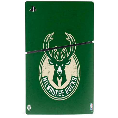 NBA Milwaukee Bucks Green Distressed PS5 Slim Digital Edition Console Skin