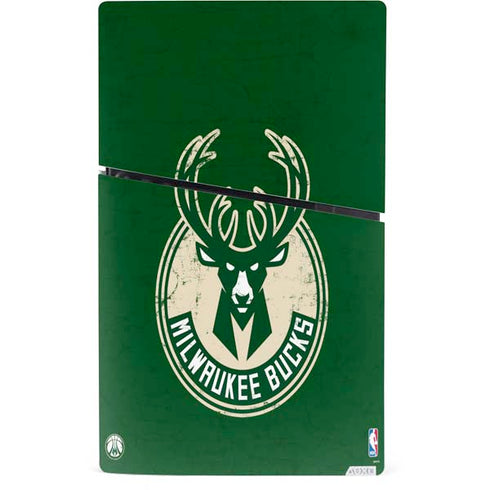 NBA Milwaukee Bucks Green Distressed PS5 Slim Digital Edition Console Skin