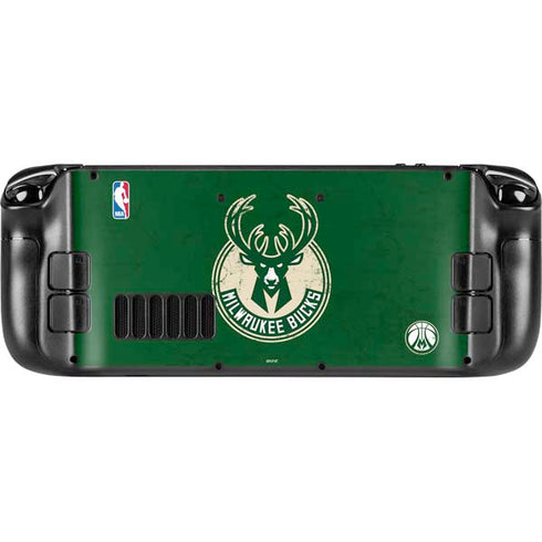 NBA Milwaukee Bucks Green Distressed Steam Deck Handheld Gaming Computer OLED Skin