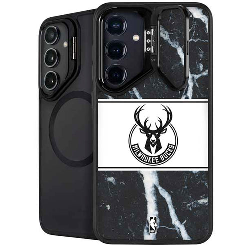 NBA Milwaukee Bucks Marble Galaxy S25 Plus Kickstand Case