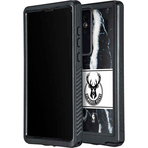 NBA Milwaukee Bucks Marble Galaxy S24 Ultra Waterproof Case