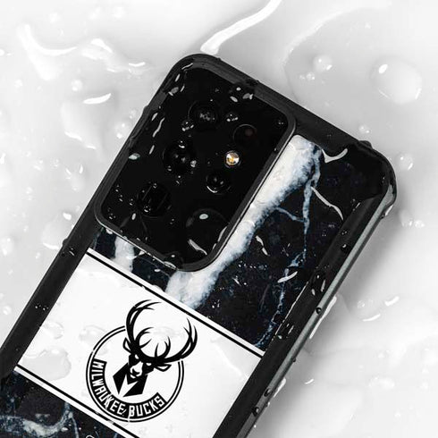 NBA Milwaukee Bucks Marble Galaxy S24 Ultra Waterproof Case