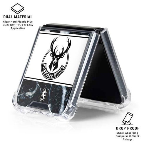 NBA Milwaukee Bucks Marble Galaxy Z Flip6 Clear Case
