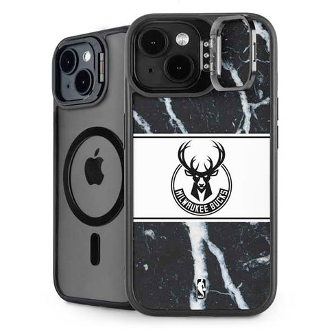 NBA Milwaukee Bucks Marble iPhone 15 Plus Kickstand Case