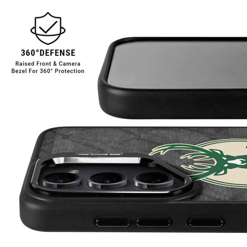 NBA Milwaukee Bucks Rusted Dark Galaxy S25 FE Kickstand Case