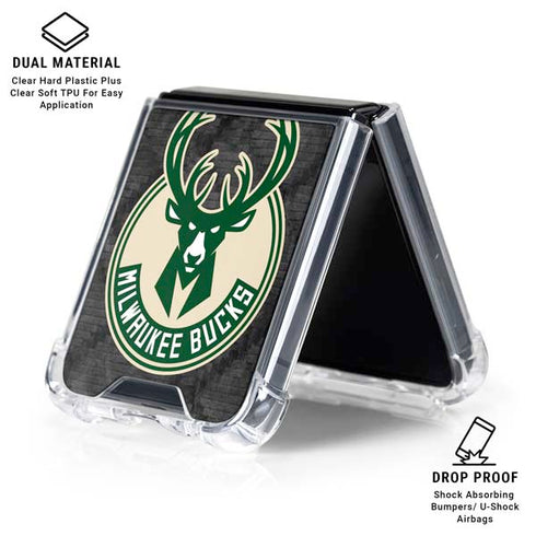NBA Milwaukee Bucks Rusted Dark Galaxy Z Flip7 Clear Case