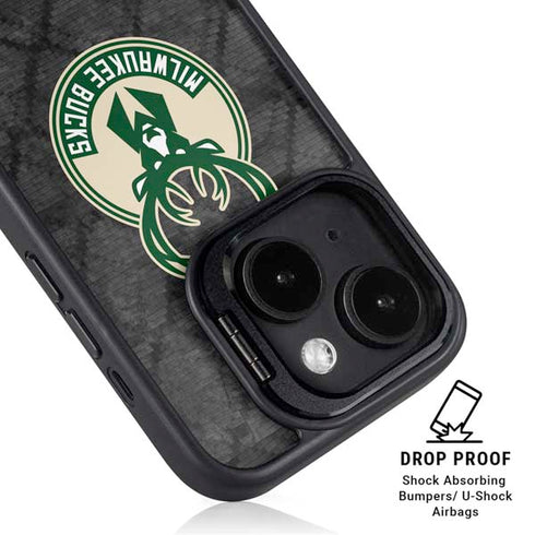 NBA Milwaukee Bucks Rusted Dark iPhone 15 Plus Kickstand Case