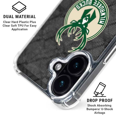 NBA Milwaukee Bucks Rusted Dark iPhone 16 Plus Clear Case