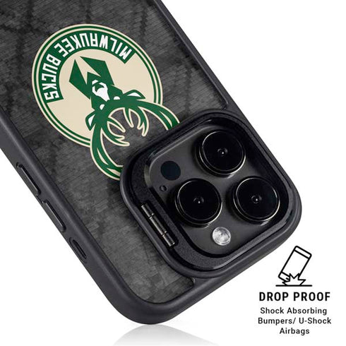 NBA Milwaukee Bucks Rusted Dark iPhone 16 Pro Max Kickstand Case